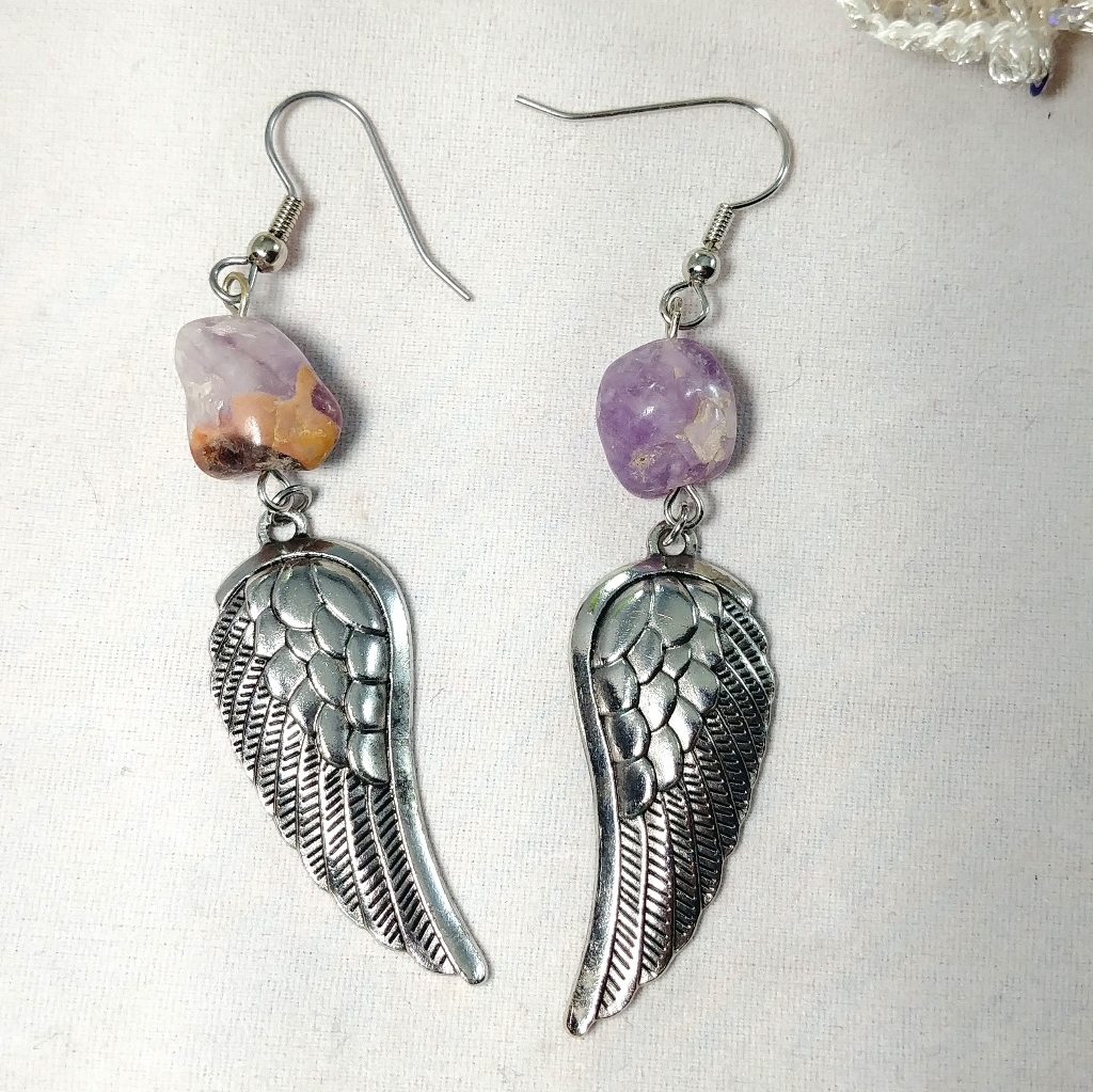 Amethyst Silver Wing Earrings